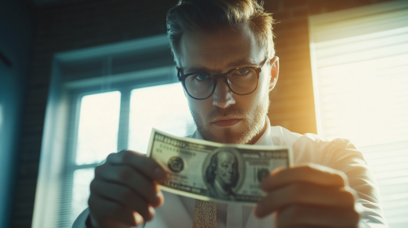 Man from Manitoba, Canada, Holding a Stack of Money, Representing His Wage