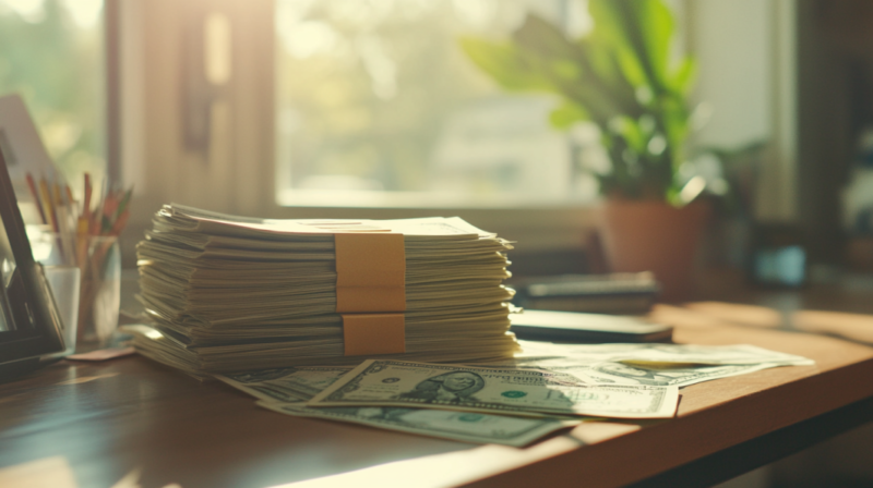 Stack of Money Placed on A Desk in An Office in Manitoba