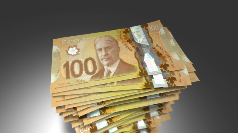 Stack of Canadian $100 bills representing foreign income and global earnings