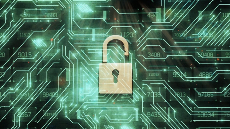 An open padlock icon over a digital circuit board background representing data access or reduced privacy protection