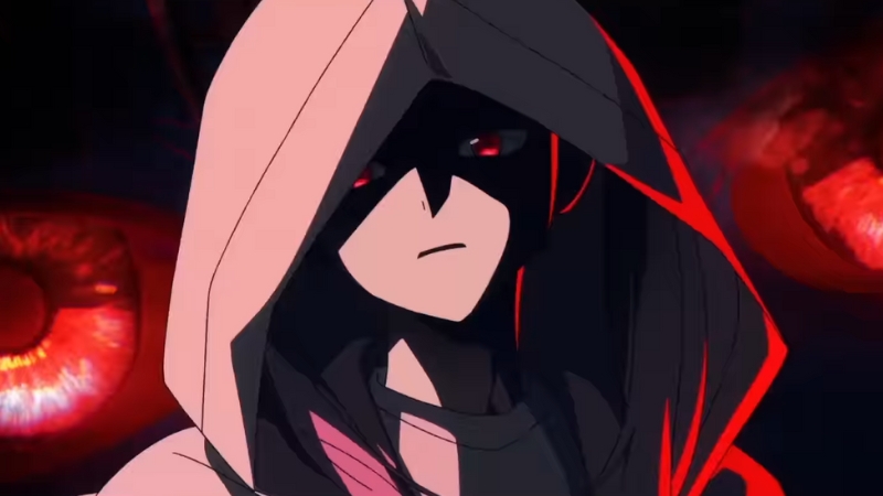 Hooded anime character with red eyes for top anime shows in Canada