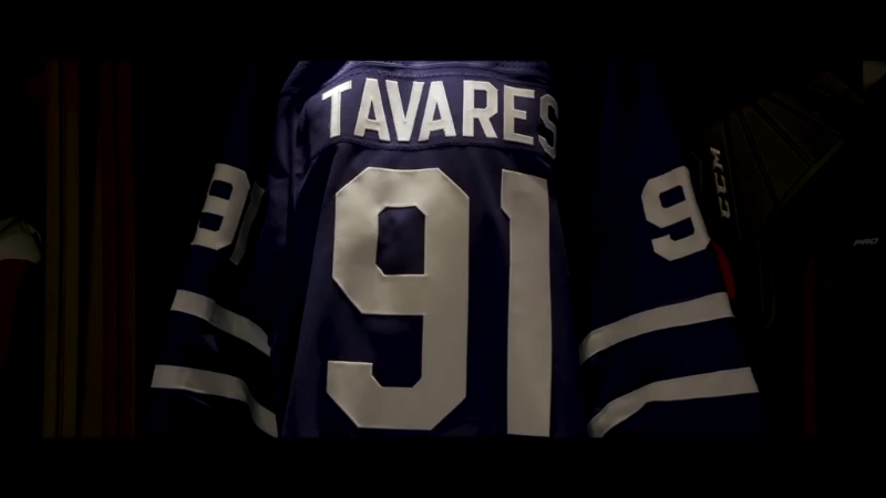 Toronto Maple Leafs captain John Tavares’ number 91 jersey hanging in the locker room before a game