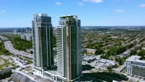 High-rise residential towers and surrounding neighborhoods in Markham
